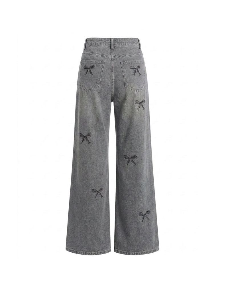[PRE-FALL] Bella Ribbon Printed Straight Wide Grey Denim