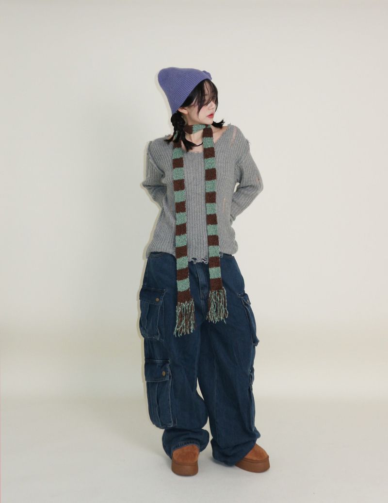 Zelda Double Pocket String Wide Denim Pants