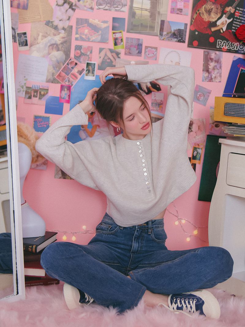 vem.ver(ベムバー)の「WAFFLE CROP T-SHIRT_OATMEAL(Tops)」