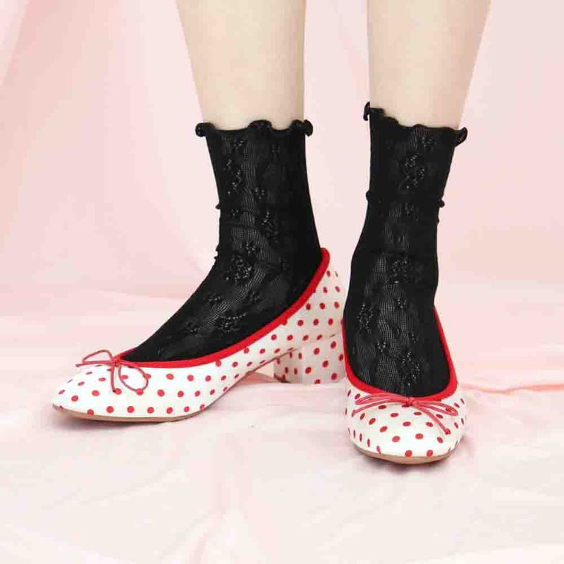 rose ankle socks (black)