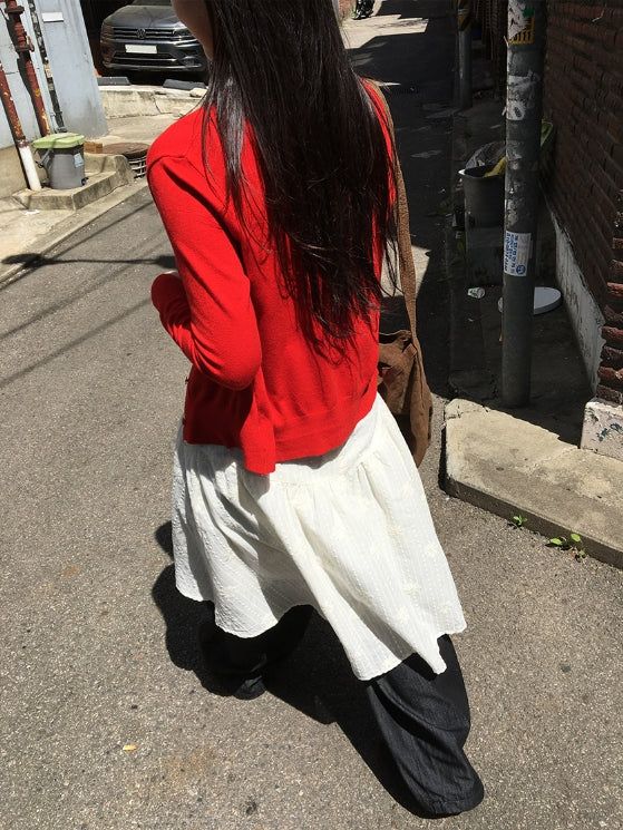 ユニンベーシックカラーラウンドネックカーディガン