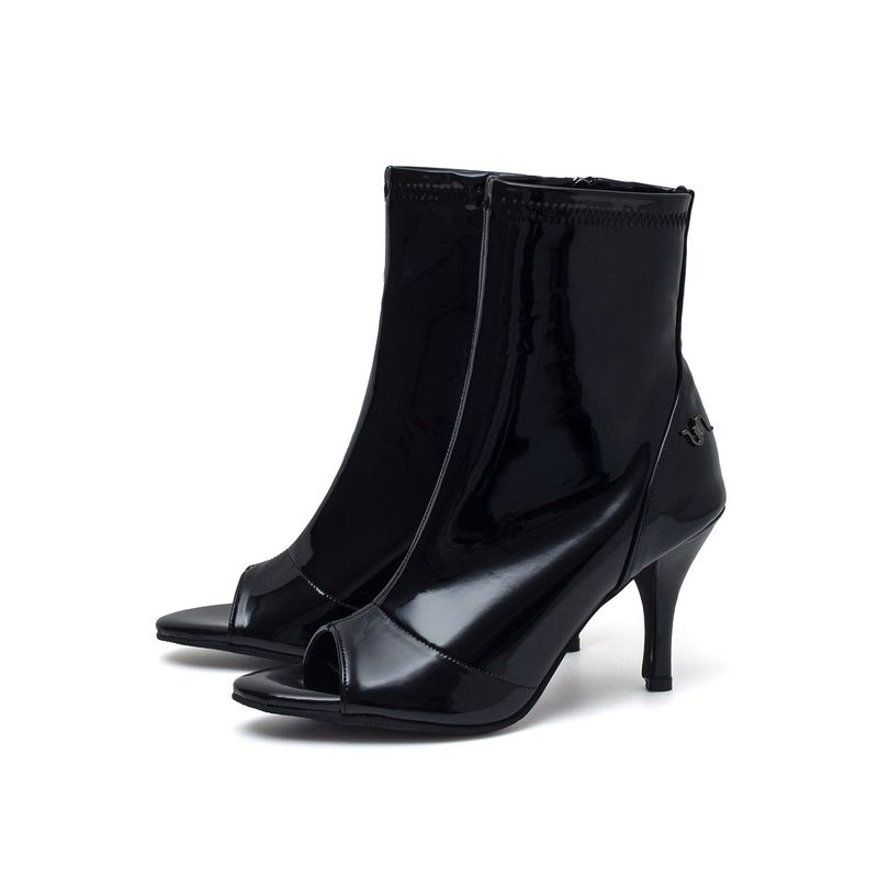 New Open Toe Slim Ankle Heel(Glossy Black)
