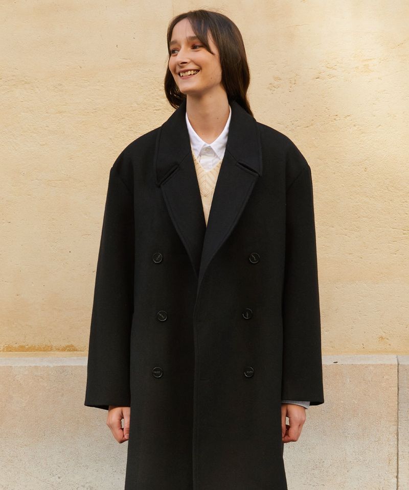 RCH wool blended oversized long coat black