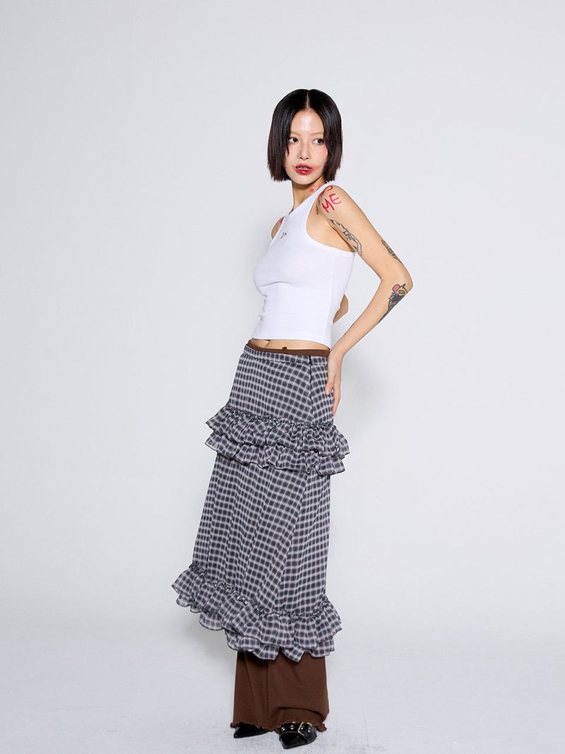SHIRRING SLIM BOOTCUT PANTS / BROWN