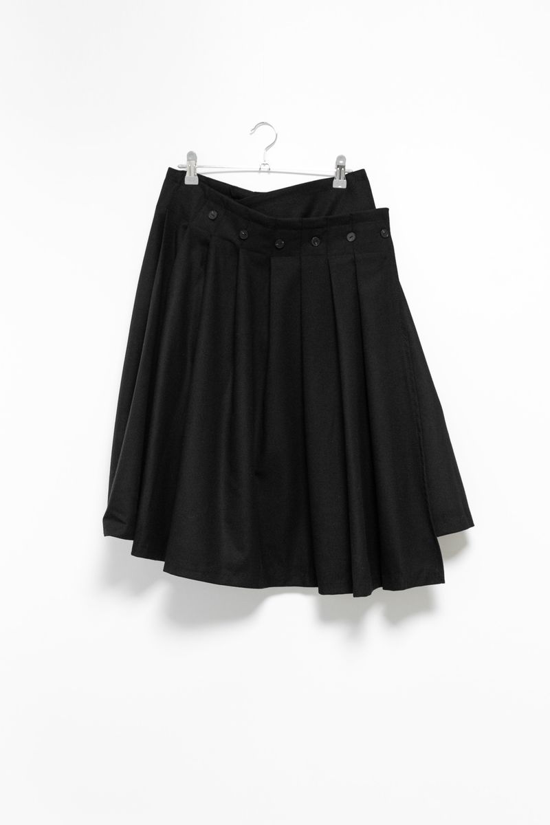 wool unbal button pleats skirt(2colors)