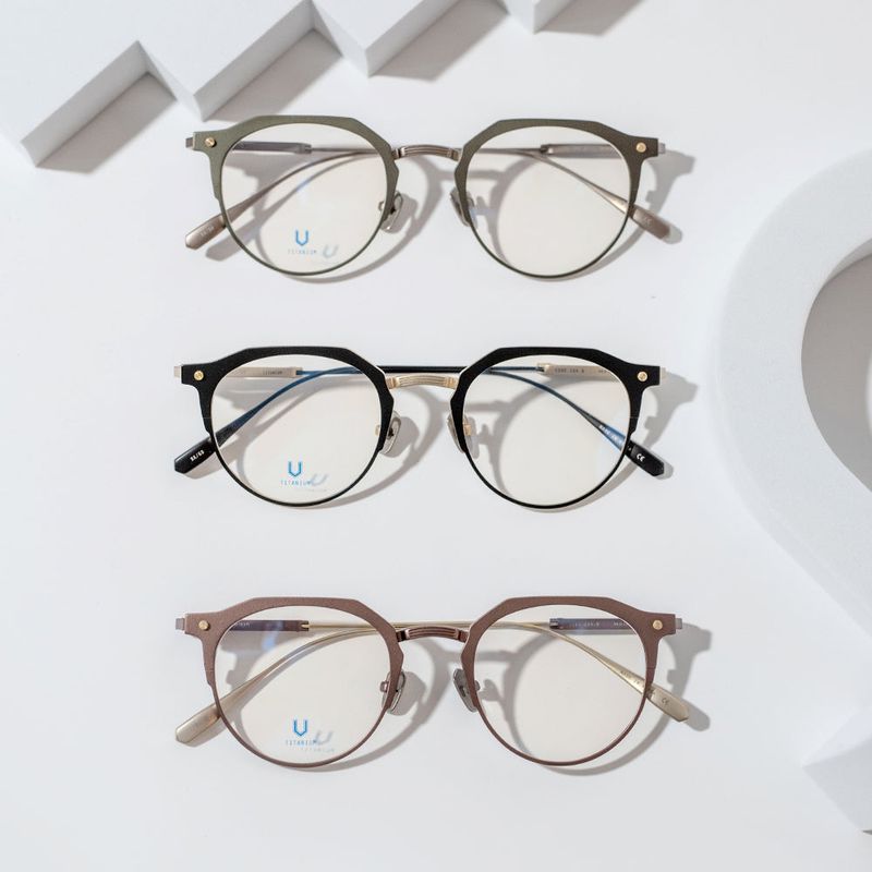 Knouun Round titanium glasses CODE. 104. B Khaki N Brown