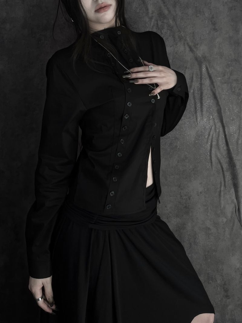 slim semi high-neck button shirt (2color)