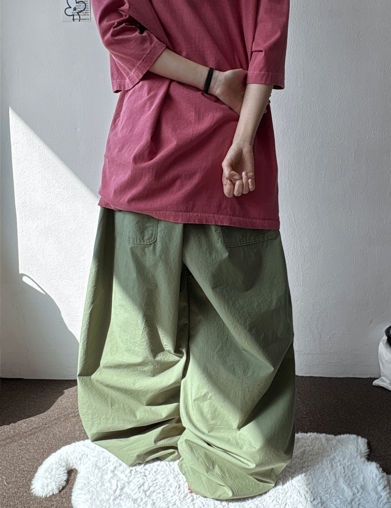 Billion Parachute Balloon Pintuck String Wide Long Pants 3 Colors 