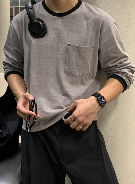 Aaron Cropped Pigment Rivet Ringer Long Sleeve