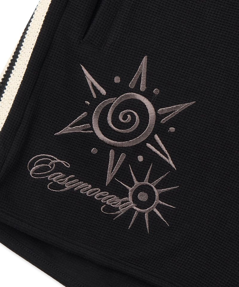 Embroidery Track Waffle Shorts - Black