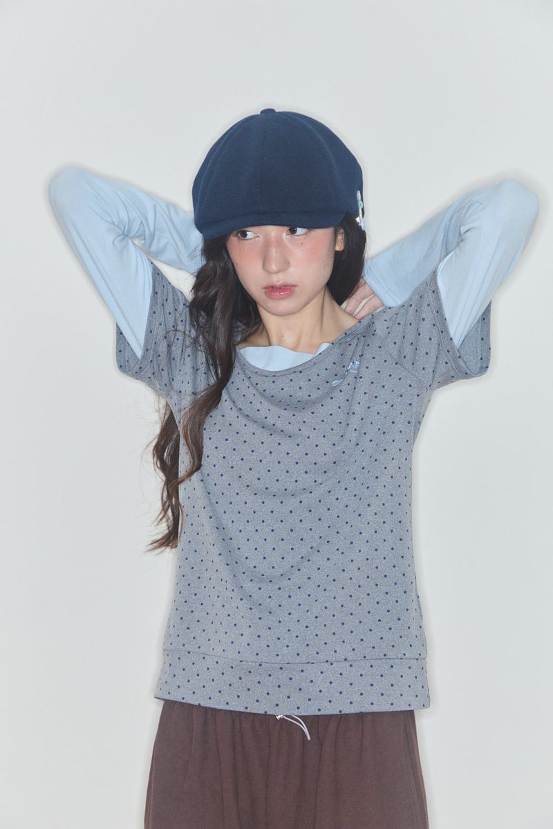 COOKIE LAYERED HOODIE TOP (GREY / BLUE)