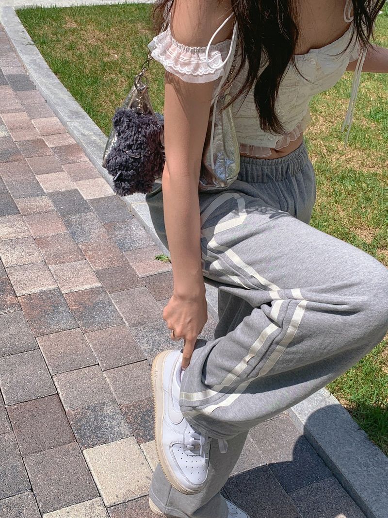 [SS ver] SWEET RIBBON SWEAT PANTS - GRAY/WHITE