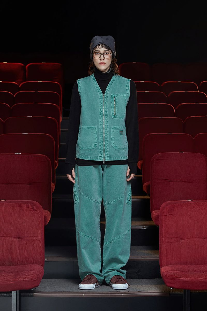 DYED ZIP CARGO VEST / EMERALD