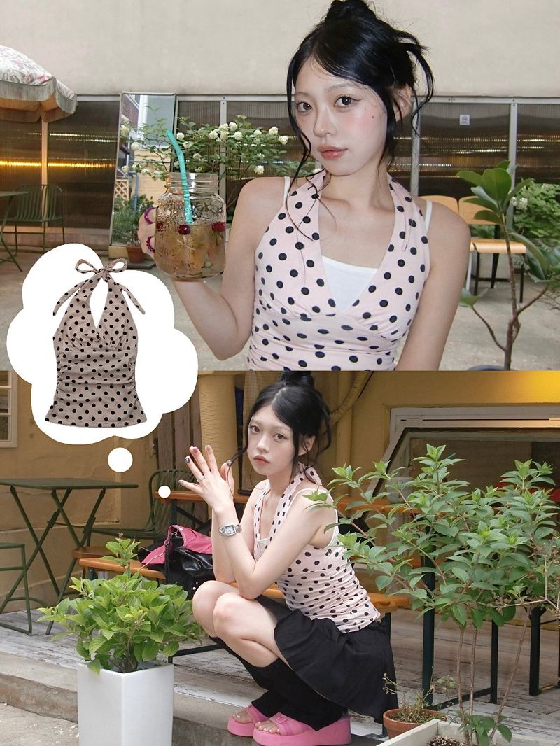 Vintage Dot Halter Sleeveless