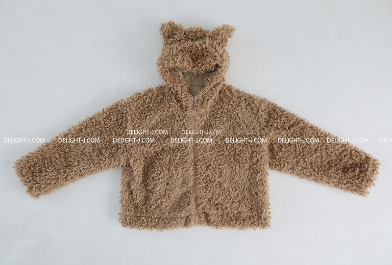Rabbit ear hood zip-up soft fur jacket