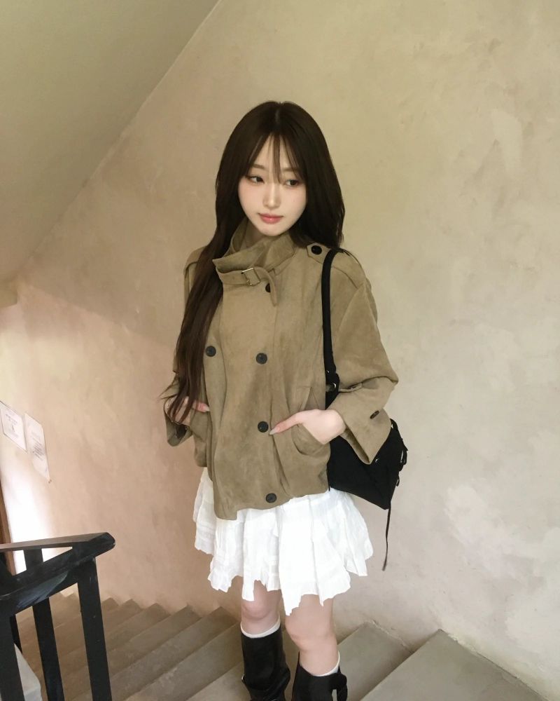 Suede crop trench jacket