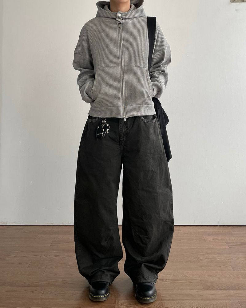 Compack Waffle High Neck Hood Zip-up