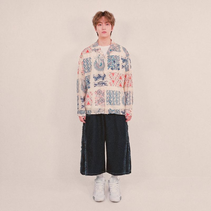 ethnic paisley open collar shirt_blue