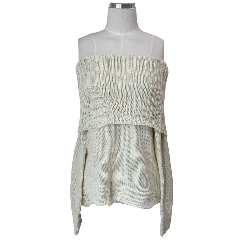 Damage Off-Shoulder Long Sleeve Knit (4 Colors)