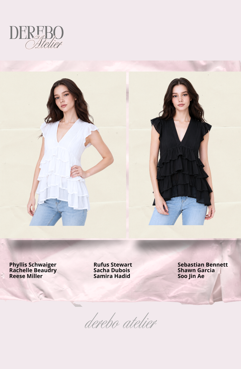 Lady Frilled Chiffon V Blouse