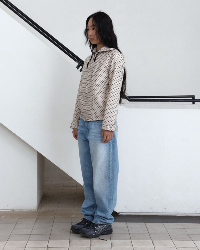 Dot Hooded Zip-Up Shirt Jacket