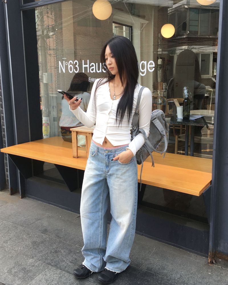 Pink lace denim pants