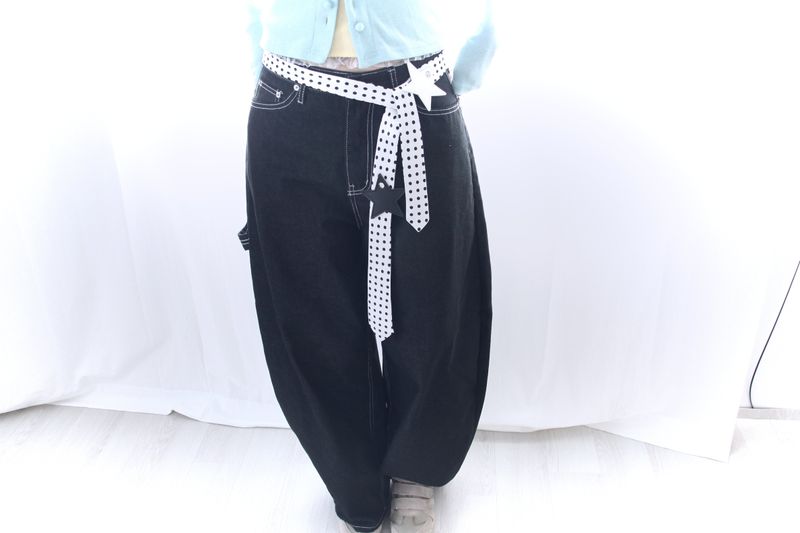 Star stitch balloon wide denim pants
