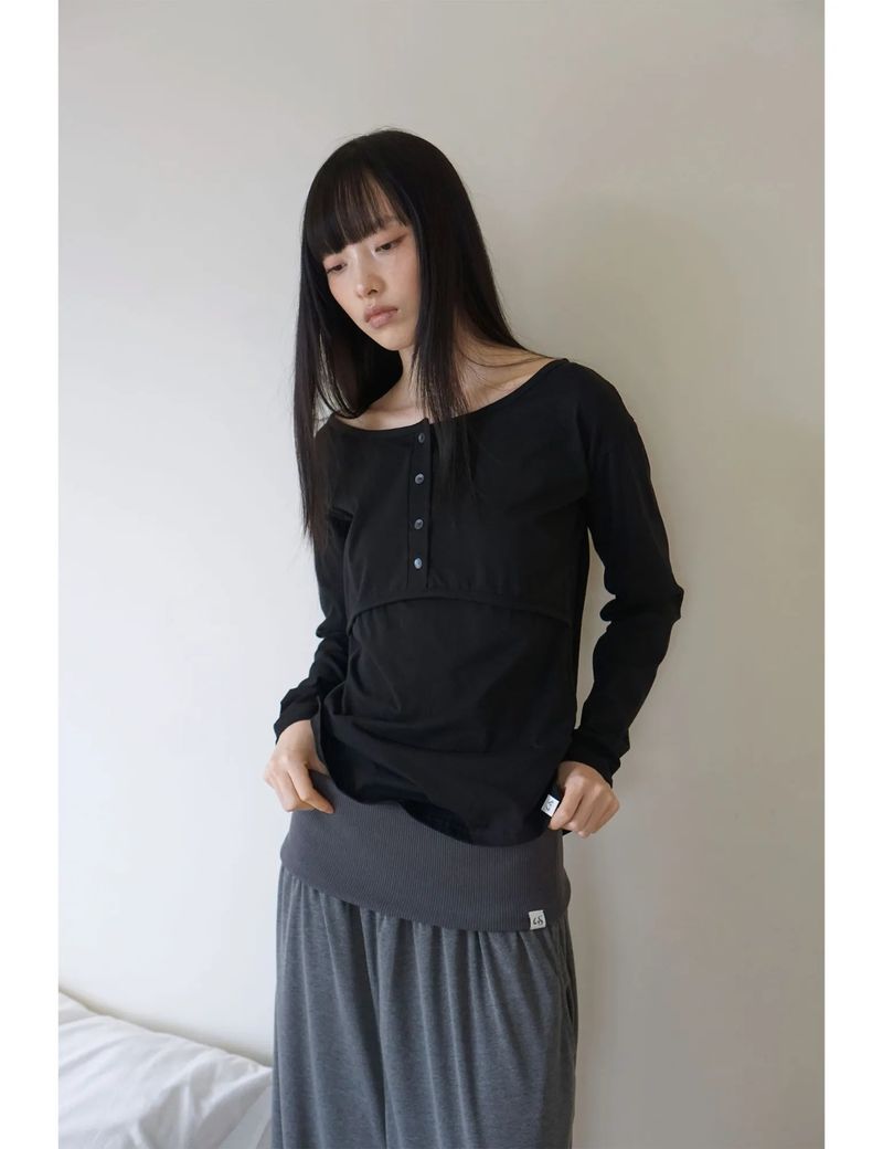 PLACKET RIBBED T-SHIRT(BLACK)