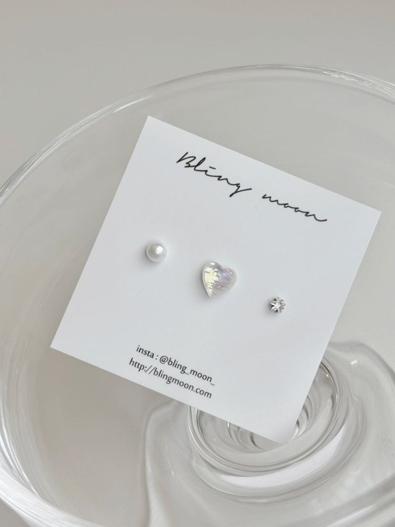 [3 set] shy pearl heart piercing set