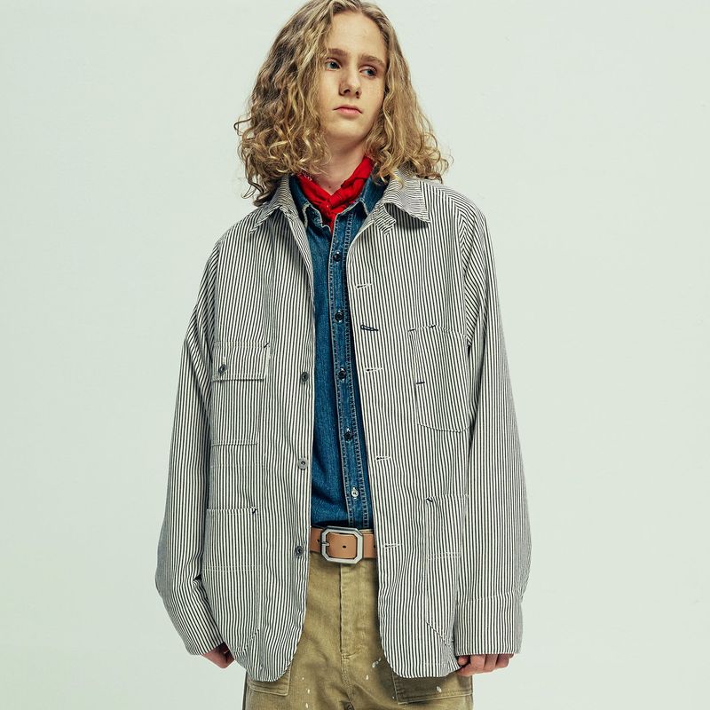 xau hickory chore jacket ivory stripe