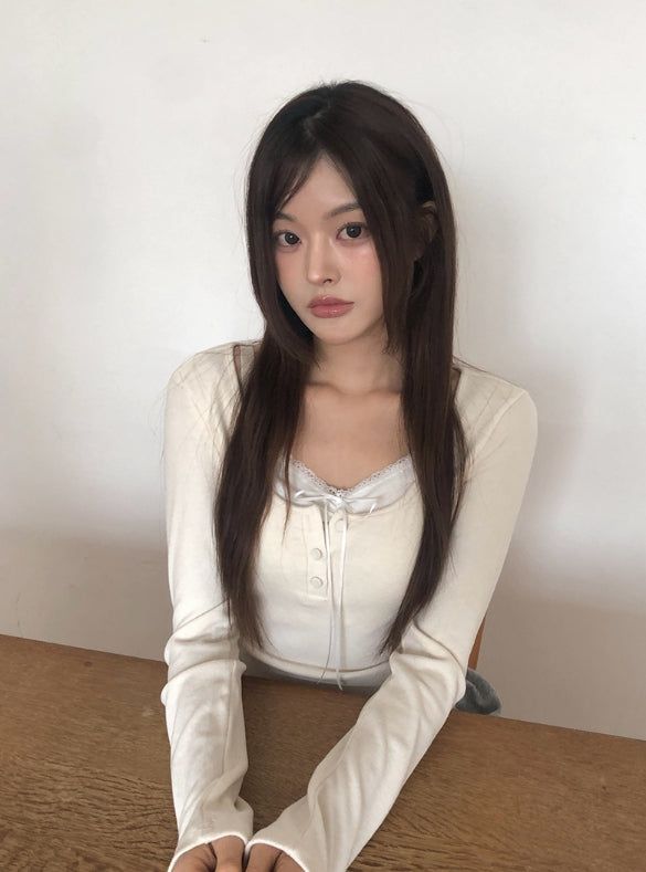 Sojin Lace Shirring Button T-Shirt