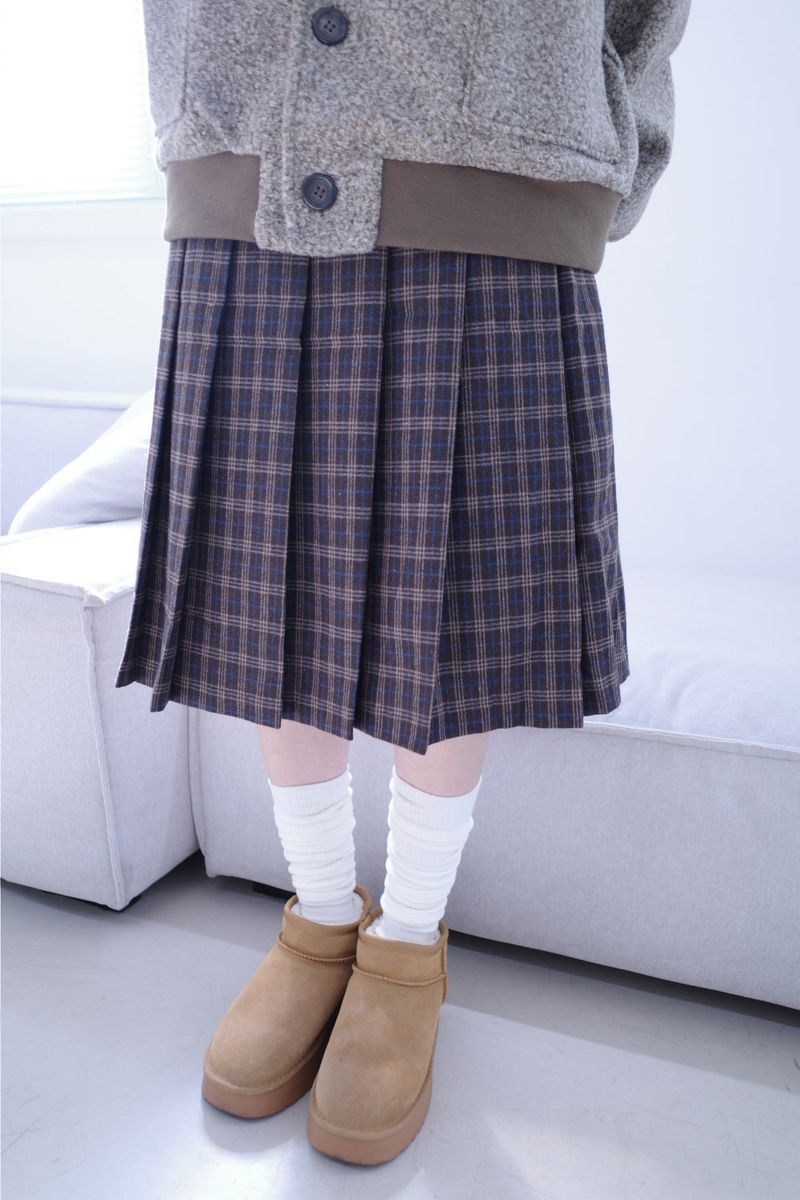 Hose check pleats midi sk (2color)