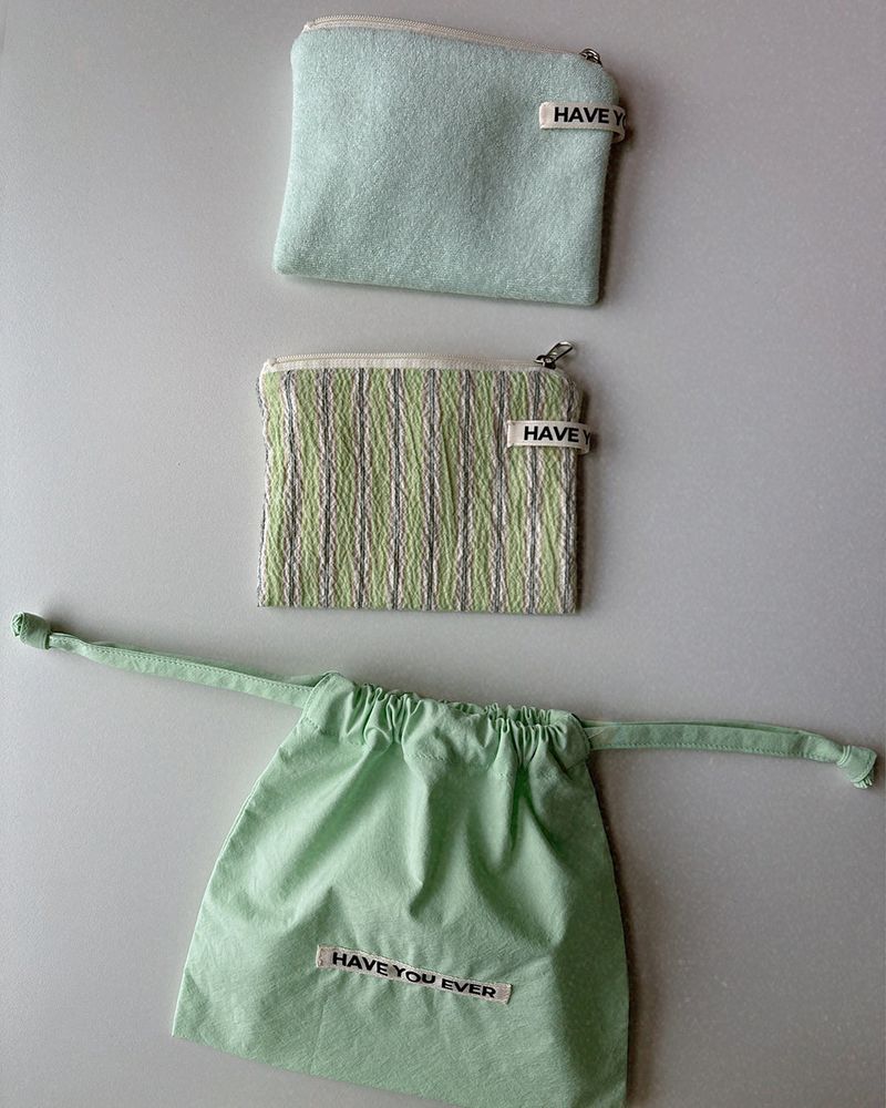 HAVE YOU EVER（ハヴユーエバー）の「Picnic stripe flat pouch - lime , S size（Accessories）」