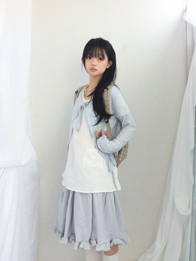 Pocket button puff blouse