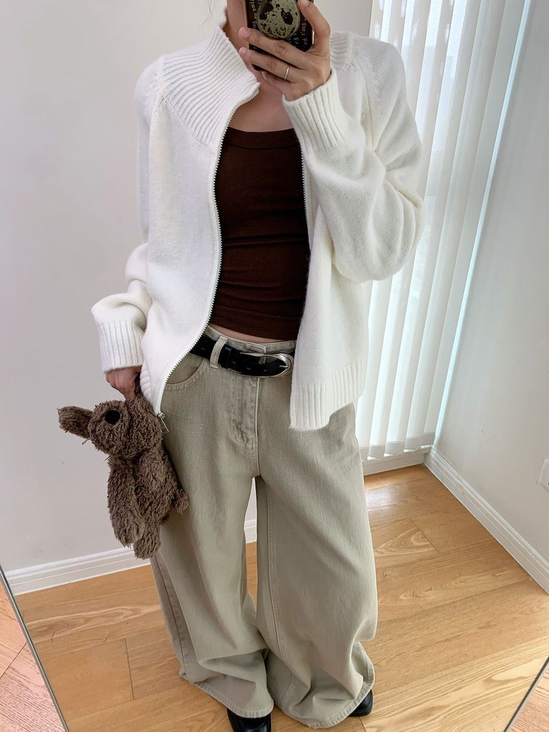 Stand Collar High Neck Zip-Up Long Sleeve Knitwear