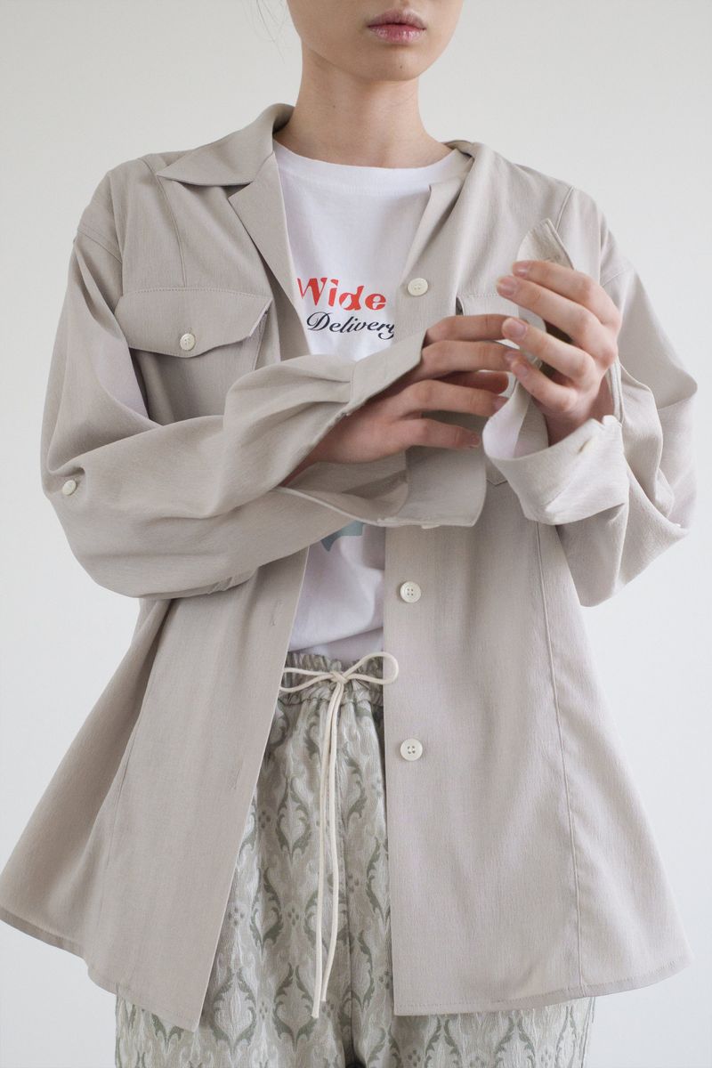 ストレッチロールアップシャツ, ベージュ