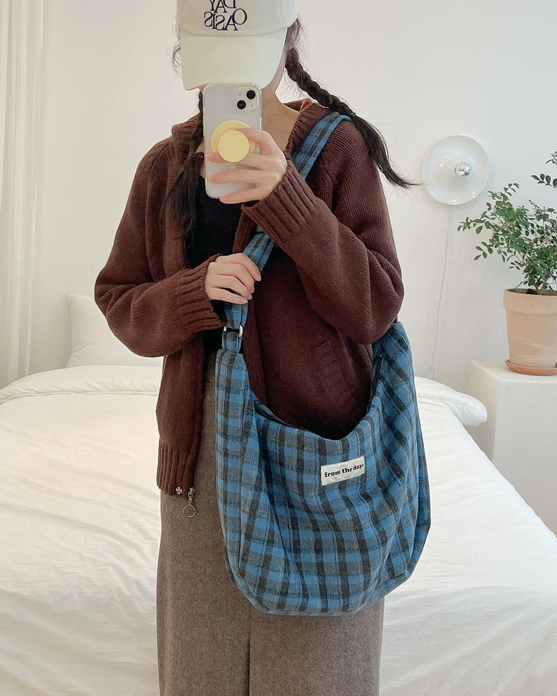 【MADE】Checkered wool big cross bag