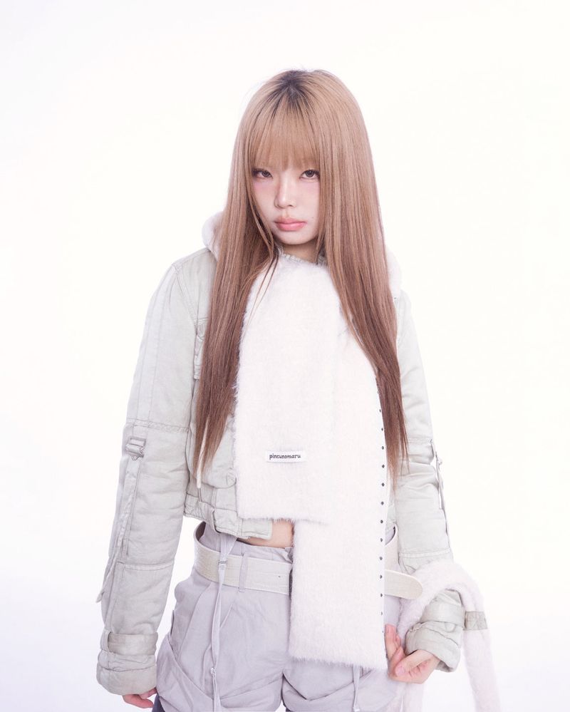 Fluffy hood muffler (ivory)
