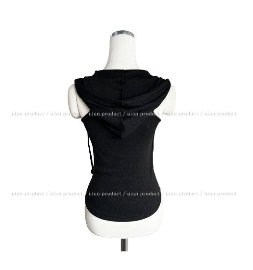 Hairy V-neck hood sleeveless
