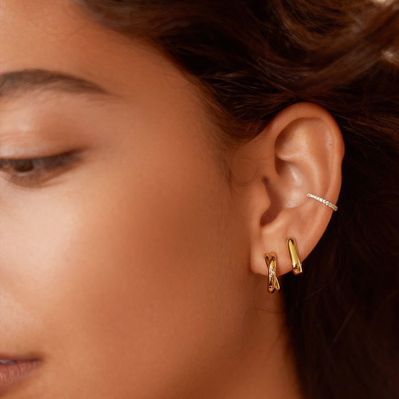 Gold Cross Duo 925 Silver Ring Earring E061-16G