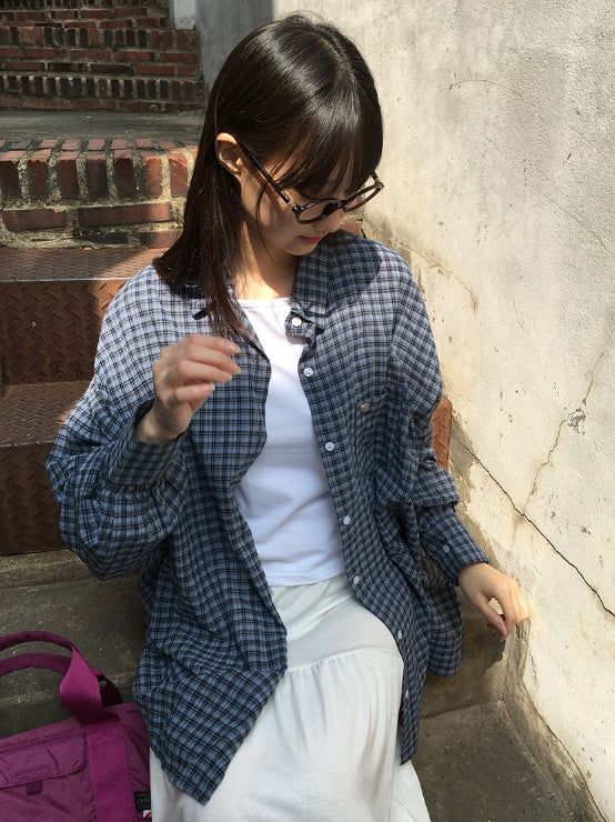 [unisex] Tail Overfit Pocket Check Shirt