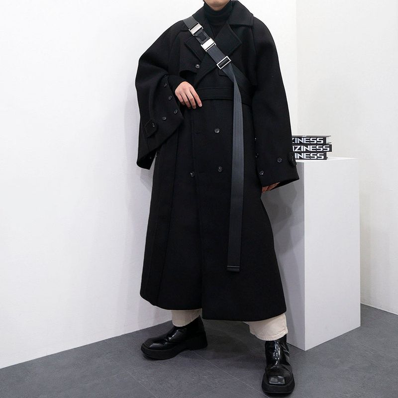 SK Button slit wool robe long coat (3 colors)