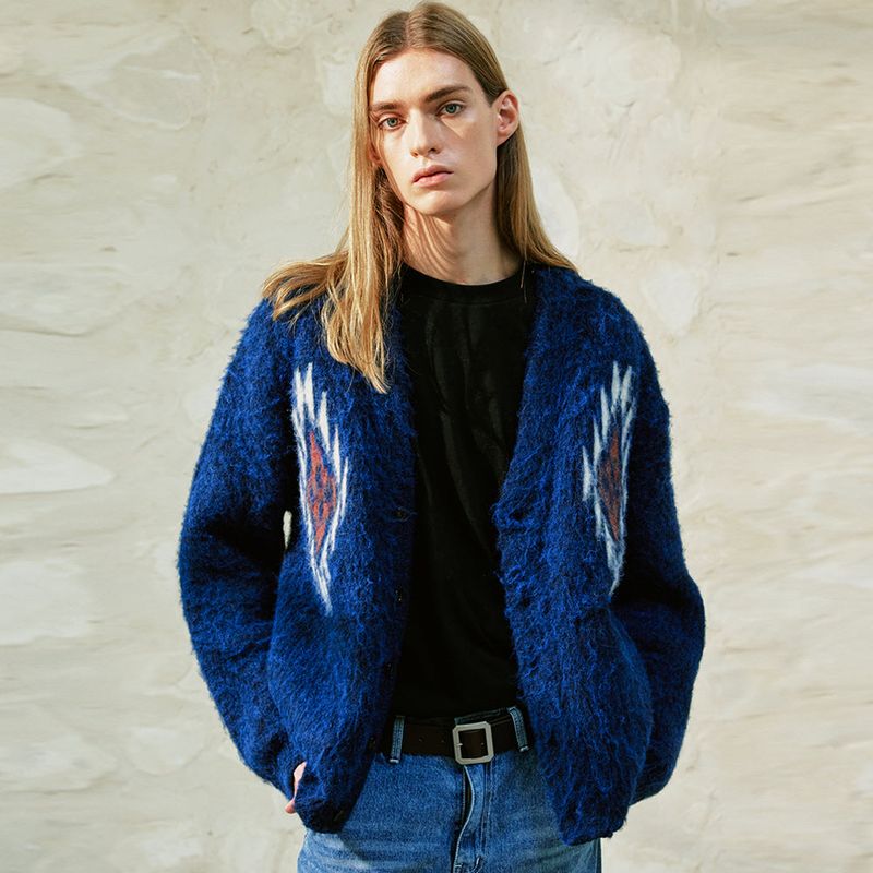 CHIMAYO PATTERN BRUSHED CARDIGAN NAVY