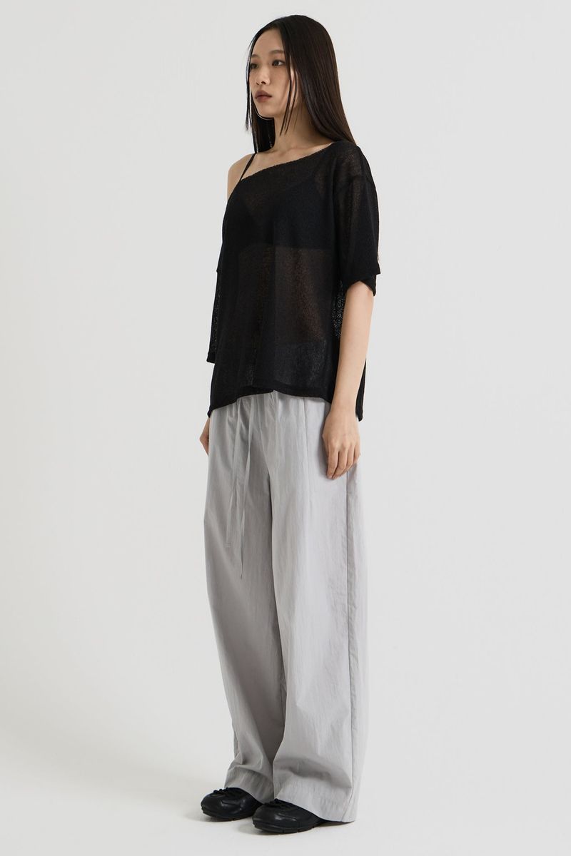 Knit one-shoulder t-shirt, Black