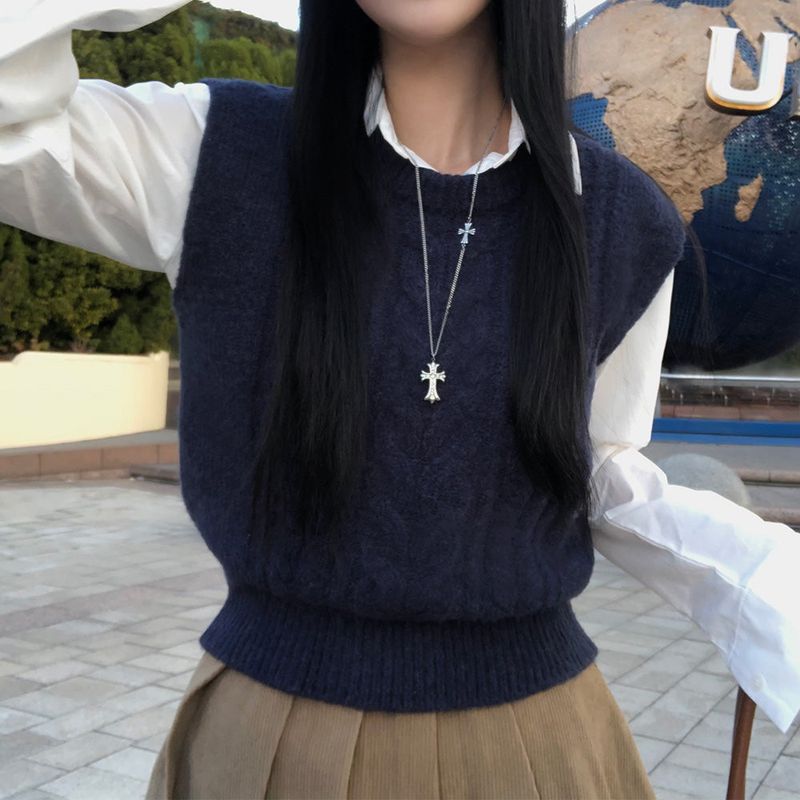 [BELLIDE MADE] Benny, cable round knit vest