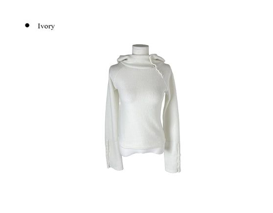 [Fleece/Sleeves Button] Rambo Brushed High Neck Ribbed Button Hood Knit