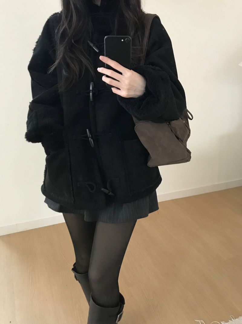 toggle hooded suede coat (one color)