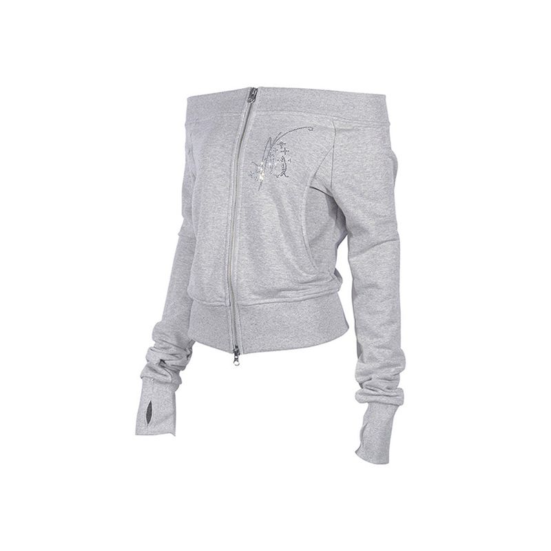 OFF-SHOULDER SLIM ZIP-UP_Melange Gray