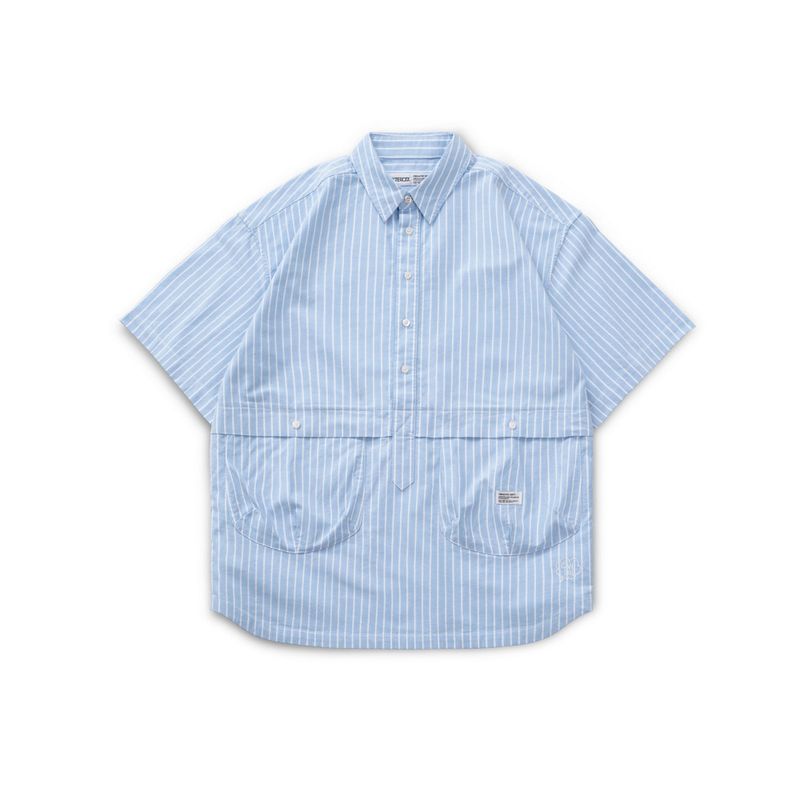 GANGPIE.CLUB（ガンパイクラブ）の「FILTER017® 牛津生地のパッチワーク半開襟ショートスリーブシャツ じょうもん（Tops）」