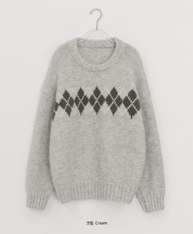 Danters Hairy Argyle Round Knit
